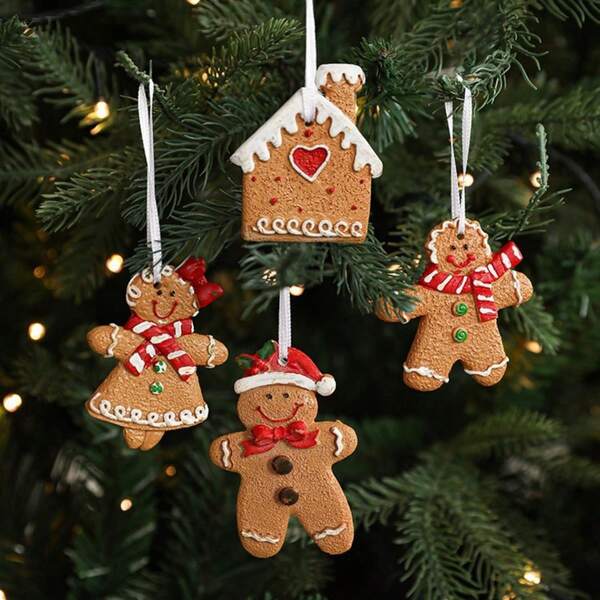 1pc Creative Christmas Tree Decoration Hanging Ornament, Gingerbread Man & Heart Gingerbread House Christmas Pendant, DIY Christmas Decoration, Window Display Atmosphere Decor