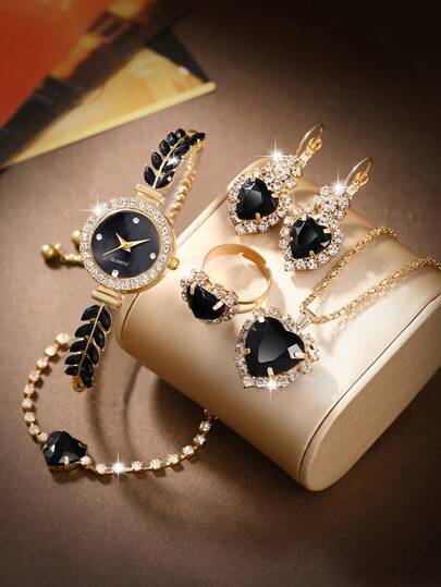 SOKI SOKI 1 Set Reloj de Mujer Correa con Diseño de Cola de Pez y Plumas, Esfera de Cristal Completo, Reloj de Cuarzo Casual y Elegante, con Collar Colgante en Forma de Corazón, Aretes, Anillos, Pulseras, Accesorios para Juego de Joyería de Mujer, Perfecto para Uso Diario, Regalos de Cumpleaños, Fiestas, Reuniones Festivas, y como Regalo Ideal para Ti o Tus Amigas. Cajas no Incluidas