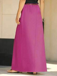 Falda larga elegante de línea A de talla grande, de tejido tejido, sin estiramiento, con ajuste cómodo - Rosa púrpura - Ver 4