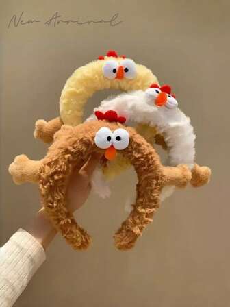 3pcs/1pc New Plush Cartoon Animal Headbands, Cute Chick Plush Headbands, Autumn/Winter Fashionable Hair Accessories In Coffee, White, Yellow, Suitable For Daily Commute, Great Gift, Washing Face & Hair Band, Hair Band Hair Hoop