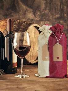 3/6/12pcs Wine Bottle Bags With Drawstrings, Jute Hessian Burlap Wine Gift Bottle Bags, Reusable Fabric Bottle Gift Bags, Reusable Gift Bags And Tags For Birthday Party Wedding Christmas New Year Decor Party Supplies, Christmas Gifts Christmas Decor - Multicolor - View 3