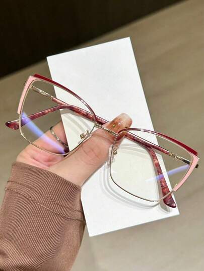1 pièce Lunettes carrées élégantes de haute qualité avec lentilles transparentes, patchwork de couleurs, style œil de chat personnalisé pour femmes