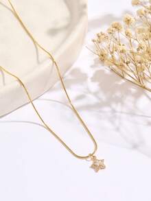 Nooxian 1pc Women's Stainless Steel Star Cubic Zirconia Pendant Necklace (No Gift Box)