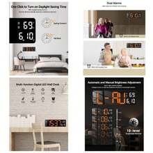 Reloj de pared digital u2013 visualizacin de 13 pulgadas, alarma, control remoto, hora automtica de ahorro de luz diurna, brillo, fecha, semana, temporizador, temperatura, 1224 horas, para sala de estar, recmara naranja - naranja - Ver 1