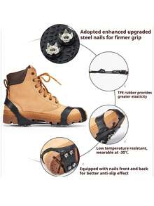 1 Pair 10-Teeth Anti-Slip Snow And Ice Gripper Crampons With Adjustable Straps, Suitable For Hiking, Ice Climbing, Winter Walking - Fits Over Shoes To Enhance Traction On Icy Surfaces And Prevent Slipping - Multicolor - View 3