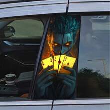 2 pièces Autocollant de porte de voiture en vinyle sur le thème des cartes de poker - Imperméable et résistant aux rayures, avec un design unique de clown et de personnage d'anime, parfait pour l'extérieur du véhicule, autocollant de voiture
