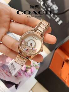 Coach Preston Rose Gold Stainless Steel Silver Dial Quartz Watch For Ladies