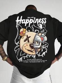 Camiseta gráfica para hombres - Diseño de oso mecánico en azul real - Camiseta ligera de verano con cuello redondo - Ropa casual de calle para eventos diarios y temáticos - Ropa lavable a máquina, camiseta de oso, atuendo temático para eventos, calidad de impresión duradera, TALLA GRANDE - Negro - Ver 2