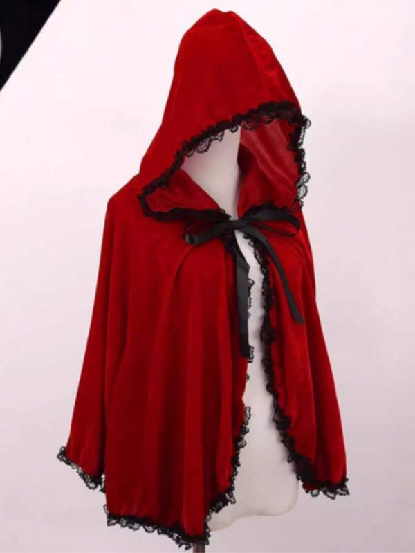 Disfraz de Caperucita Roja para Halloween, capa con capucha roja, disfraz infantil, capa corta con adorno de encaje para Navidad