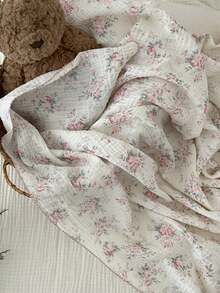 1pc Ditsy Floral Double Layer Baby Swaddle Blanket, Soft Cozy Wrap Towel