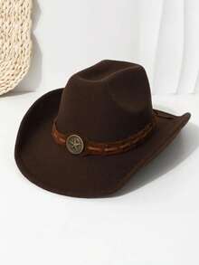 1 pieza Sombrero de ala ancha de moda, diseño de borde enrollado casual, versátil para interiores y exteriores, decoración vintage de pentágono redondo, adecuado para hombres y mujeres - Multicolor - Ver 4