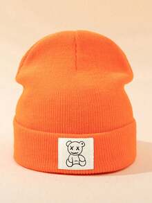 1/2/3pcs Unisex Line Bear Print Knit Beanie Hat, Soft Warm Casual Outdoor Fashion Headwear, Suitable For Daily Wear