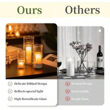 Ribbed Glass Candle Holder Cylinder Candle Holders For Pillar Candles Clear Hurricane Candle Holder Set Of 6 Decorative Floating Candle Vases For Centerpieces Wedding Table Decorations - Trong sáng - Xem 6