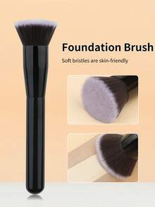 1支大号化妆刷，散粉刷，扇形刷，平头粉底刷，轮廓刷，美妆工具 - 黑色 - 查看 1