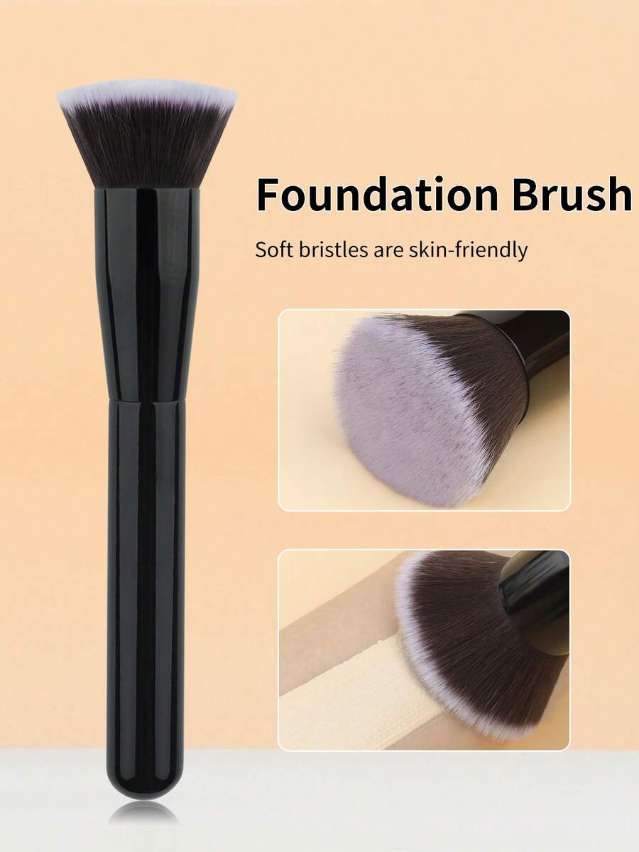 1支大号化妆刷，散粉刷，扇形刷，平头粉底刷，轮廓刷，美妆工具 - 黑色 - 查看 1