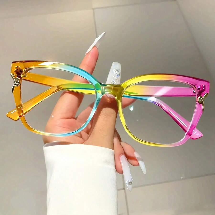 2025 New Retro Women's Fashion Cat Eye Style Dress-Up Glasses,  Design Colorful Frame Non-Prescription Glasses - 多彩 - 查看 1