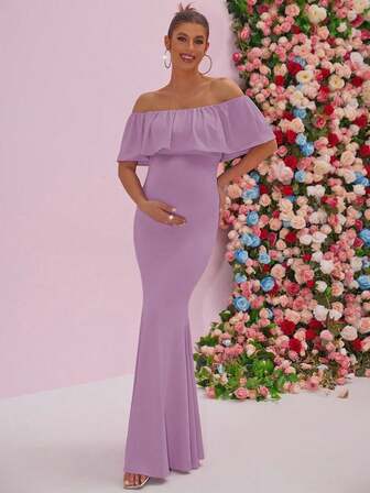 Joyfunear Vestido de maternidad ceñido y sexy con hombros descubiertos