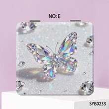 1 pezzo Specchio da trucco bifacciale, nuovo stile Ins con design a pois scintillanti, fiocco di perle, lettera inglese, cuore, pizzo floreale sexy, candela, farfalla di lusso colorata e brillante, specchio compatto portatile e pieghevole, strumento cosmetico, specchio a mano, specchio da tasca, specchio decorativo per casa, viaggio, matrimonio, festa, compleanno, regalo