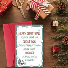 1PC, Funny Merry Christmas Card For Son, You're A Great Son,Greeting Card With Red Envelope - one-size - View 7