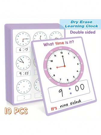 Teacher Recommended Learning Clock Classroom Set - Double-Sided Dry Erase Math Manipulative With Time Expression Game, Suitable For Preschool, Home Education And K-3 Grade Teaching Tools, Educational Toys And Activities