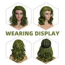 Retro Green Short Curly Wig, Vintage Wavy Style Fashion Personalized Cosplay Headpiece, Suitable For Halloween Party And Festivals - Olive Green - View 6