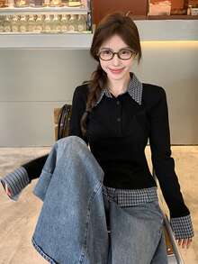 Polo 领二合一长袖 T 恤，时尚修身汗衫