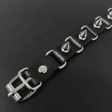 1 Stück Punk-Stil personalisiertes PU-Leder Armband, minimalistischer kantig Hip-Hop Totenkopf Nieten Muster Leder Armband Accessoire