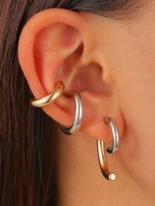 5 piezas Pendientes de clip en forma de C estilo punk hip hop, pendientes de botón geométricos lisos en forma de C, conjunto de pendientes para mujer, adecuados para uso diario, fiesta, festival, joyería para mujer