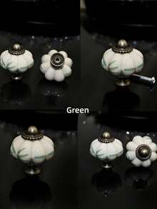 1pc Vintage Ceramic Cabinet Knobs Blue White Porcelain Pumpkin Design With Leaf Vine Embossed Detail Antique Drawer Pulls Farmhouse Kitchen Cupboard Dresser Handles Rustic Home Decor Hardware