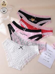 Bonmuse 5件套蝴蝶结系带性感心形低腰仙女风女士三角裤套装 - 彩色 - 查看 16