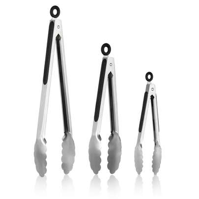[Popular Choice] Stainless Steel Kitchen Tongs - 9" & 12" Extra Long, Thick Food Clips For Baking, BBQ, Salads & More - Durable, Non-Slip Grip