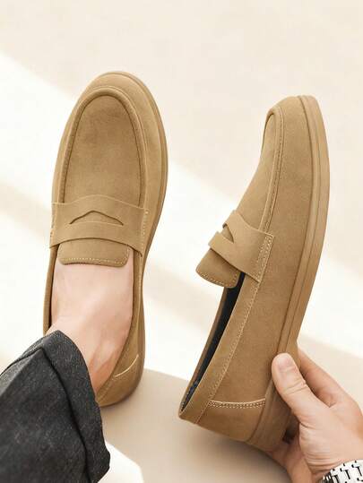 New Fashion Men's Slip On Loafers Solid Imitation Suede Leather Casual Affordable Brand Sense Soft Comfortable Breathable Lightweight Non Irritating Foot Daily Commuting Non Slip Wear Resistant Flats Casual Shoes Fashion Suit Versatile Student Graduation Ceremony Preppy Business Shoes Men's Office Party Banquet Wedding Spring Summer Autumn Daily Commuting Walking Shoes