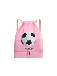 Customizable Backpack With Personalized Name Or Holiday Greetings. Solid Color Design, Minimalist Casual, Football Pattern, Lightweight Large Capacity. Adjustable Shoulder Strap, Zipper Closure, Multi-Function Shoe Compartment, Drawstring Travel Bag, Suitable For School, Daily Life, Outdoor, Sports, Fitness, Swimming And Other Occasions. Can Be Customized With Name, Letter, Lucky Number, Etc. - Multicolor - View 14