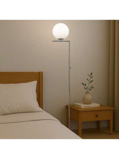 Alpinaluz E27 Spherical Vloer Lamp, Wit Glass Chrome Metal, Moderne Nordic ⌀22cm, Living Room Bedroom view 6