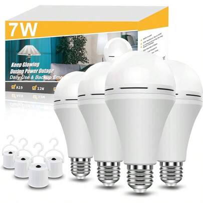 4PACK Battery Backup Light Bulbs, 2600mAh Rechargeable Light Bulbs, Perfect As Emergency Lights For Home Power Failure, Hurricane Prepareness Item, E26