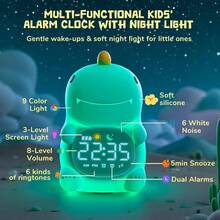 - Reloj despertador de entrenamiento para nios con luz nocturna, reloj de despertador y mquina de sonido, lmpara recargable de silicona animal para recmara de nios y nias dinosaurios - Dinosaurios - Ver 3