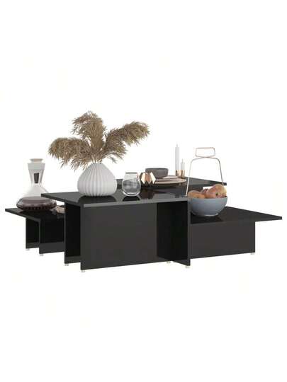 VidaXL Coffee Tables Pcs 111.5x50x33 Cm Processed Wood High Gloss Zwart view 4