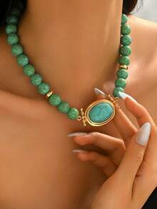 1 buc. Pește elegant și geometric din rășină multicoloră, etichetă Medusa argintie, model imitație de piele de șarpe din jad, rășină chihlimbar, turcoaz artificial, mărgele din rășină cu model floral verde/roșu/portocaliu/transparent, pandantiv inimă aurie, colier cu mărgele stea din rășină, pandantiv stea, colier asimetric cu perle artificiale în stil baroc artificial, potrivit pentru doamne elegante, asortat cu orice ținută de vacanță, fiecare mărgele din rășină are o culoare unică, rășină artificială multicoloră.