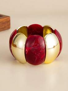 1 pieza Brazalete de resina con teñido anudado rojo vintage de moda y capas, brazalete elástico con tubo curvo de CCB, brazalete de resina con cuentas de teñido anudado rojo de Angola exagerado y de alta gama, adecuado para uso diario, fiestas y vacaciones de mujeres