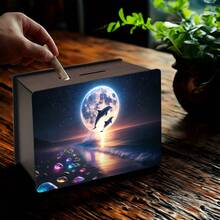 1pc - This Wooden Piggy Bank With Ocean And Dolphin Motifs Adds A Festive Touch And Fun To Saving. This Reusable Wooden Piggy Bank Is A Beautifully Handcrafted Decoration, Perfect For Valentine's Day, Thanksgiving, Ramadan, And More – An Ideal Gift For Your Home, Living Room, And Office.