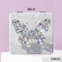 1 pezzo Specchio da trucco bifacciale, nuovo stile Ins con design a pois scintillanti, fiocco di perle, lettera inglese, cuore, pizzo floreale sexy, candela, farfalla di lusso colorata e brillante, specchio compatto portatile e pieghevole, strumento cosmetico, specchio a mano, specchio da tasca, specchio decorativo per casa, viaggio, matrimonio, festa, compleanno, regalo