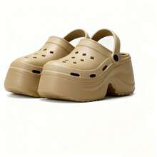 Women's Summer Clog Sandals, New Thick Platform Height-Increasing Anti-Slip Closed-Toe Beach Shoes - Khaki - View 4