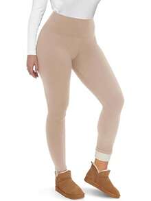 CAMPSNAIL Fleece Lined Leggings Women - Thick Soft High Waisted Black Tummy Control Thermal Warm Velvet Pants Cold Winter - 裸體 - 查看 7