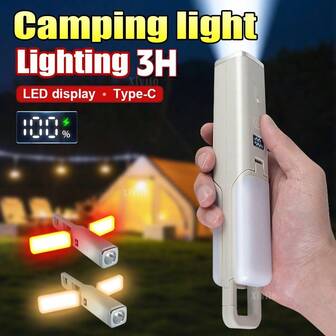 便携式 LED 露营手电筒折叠高亮度可悬挂露营灯 5 种照明模式 USB 可充电多功能手电筒应急灯工作灯适用于徒步旅行