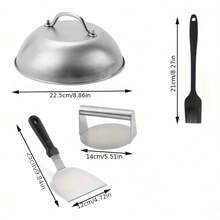2/3/4/5/6pcs Stainless Steel Barbecue Grill Accessories Set, Includes Burger Press, Cheese Melting Dome, Basting Brush, Burger Smasher, Grill Scraper, Suitable For Blackstone And Camping Chef Flat Top Grill, Flat Top Griddle Accessories, Grilling Accessories For Various Holidays And Outdoor Cooking - Multicolor - View 10