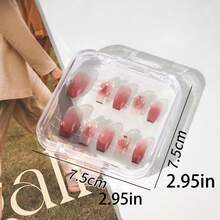 按压式指甲收纳盒三折3页透明空按压式指甲包装盒PET塑料收纳盒带30片双面胶带用于收纳展示美甲艺术业务 - 無色 - 查看 11