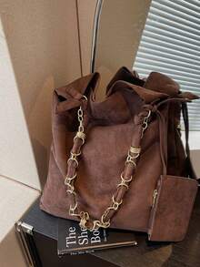 New Solid Color PU Large Capacity Special Metal Chain Hanging Pouch, Soft Fabric, Foldable, Handbag Tote Bag Suitable For Travel, Shopping, Dating, Women's Gift, Suitable For Teenage Girls, College Students, Beginners And White-Collar Workers, Ideal For Office, School, Work, Business, Commuting, Outdoor, Travel, Picnic