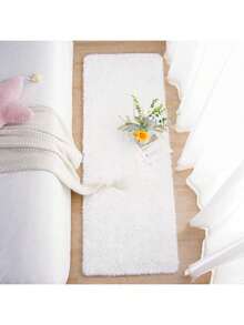 1pc Rug, Area Rug, Fluffy Bedroom Rug, Simple Rectangular Rug, Solid Color Bedroom Decorative Rug, Fall Decor, Christmas Decoration, Perfect Home Decor Holiday Decoration Rug, Halloween Gift, Room Decor, Multiple Sizes Fluffy Carpet For Living Room, Wonderful Room Decor, Soft And Comfortable For Boys And Girls Dorm Room, Washable, Pay Attention To The Size - White - View 2