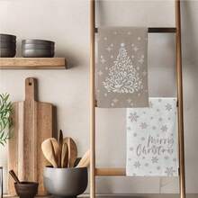 MEMNUN 2 pezzi Asciugamani da cucina natalizi minimalisti con stampa di albero di Natale e fiocco di neve, 40*60cm, super morbidi e assorbenti in microfibra, adatti per ristoranti, cucine, decorazioni natalizie e regali, per tutte le stagioni