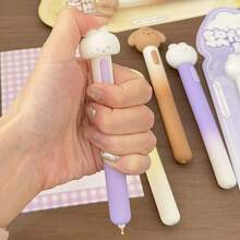 2pcs/Set Cute Smiling Face, Rabbit, Cat, Dog Push Button Pens, Cloud Shaped Retractable Ballpoint Pens With 0.5mm Refill, Suitable For Students - Black - View 6